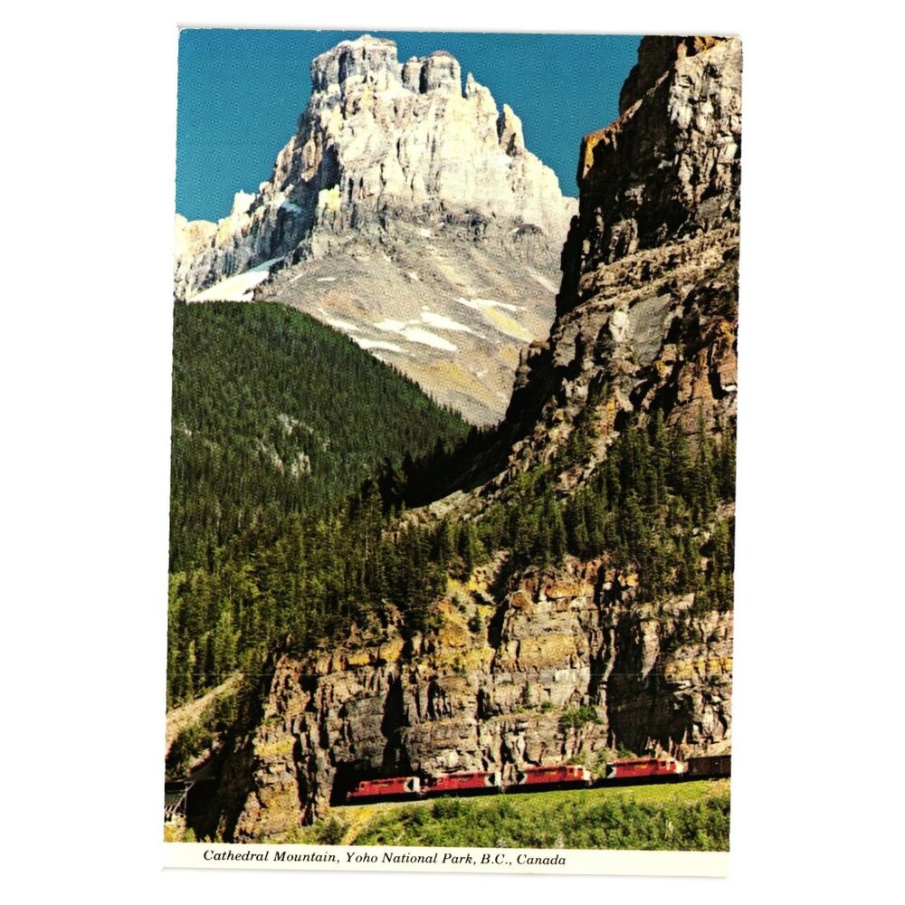 Vintage Canadian Rockies Postcard Cathedral Mountain Yoho National Park Train